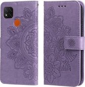 Voor Xiaomi Redmi 9C 7-bloemblaadje Bloemen Embossingpatroon Horizontale Flip PU-lederen hoes met houder & kaartsleuven & portemonnee & fotolijst (lichtpaars)