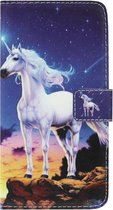 - ADEL Kunstleren Book Case Pasjes Portemonnee Hoesje Geschikt voor Samsung Galaxy J3 (2018) - Paarden Eenhoorn Wit