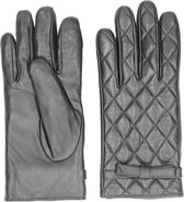 Manfield - Dames - Zwarte leren handschoenen met ruitpatroon - Maat S