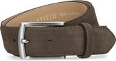 Manfield - Heren - Suède taupe riem met zilveren gesp - Maat 85