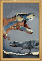 JUNIQE - Poster met houten lijst Tyrannosaurus Rex illustratie -13x18