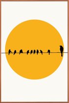 JUNIQE - Poster met kunststof lijst Bird Family -13x18 /Geel & Zwart