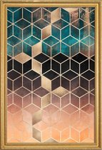 JUNIQE - Poster met houten lijst Ombre Dream Cubes -20x30 /Oranje &