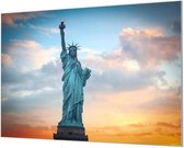Wandpaneel Vrijheidsbeeld Staten Island New York City  | 150 x 100  CM | Zilver frame | Wandgeschroefd (19 mm)