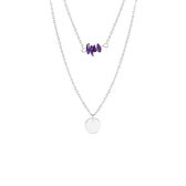 Lucardi Dames Ketting met muntje en amethyst - Staal - Ketting - Cadeau - 50 cm - Zilverkleurig