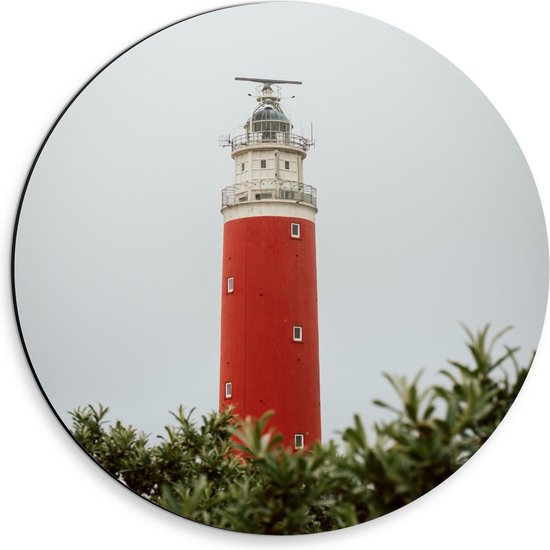 Dibond Wandcirkel - Vuurtoren achter Bosjes - 30x30cm Foto op Aluminium Wandcirkel (met ophangsysteem)