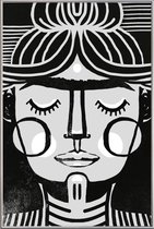 JUNIQE - Poster met kunststof lijst Dreaming Frida -60x90 /Wit & Zwart