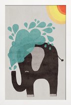 JUNIQE - Poster in houten lijst Funny Elephant 2 -40x60 /Blauw & Grijs