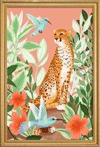 JUNIQE - Poster met houten lijst Tropic Cheetah -40x60 /Groen & Oranje