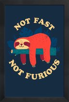 JUNIQE - Poster in houten lijst Not Fast, Not Furious -20x30 /Blauw