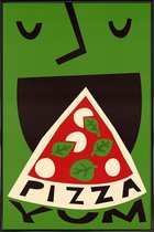 JUNIQE - Poster in kunststof lijst Yum Pizza -30x45 /Groen