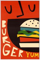 JUNIQE - Poster met kunststof lijst Yum Burger -13x18 /Geel & Oranje