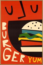 JUNIQE - Poster met kunststof lijst Yum Burger -13x18 /Geel & Oranje