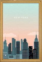 JUNIQE - Poster met houten lijst New York - retro -20x30 /Grijs