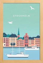 JUNIQE - Poster met houten lijst Stockholm - retro -13x18 /Kleurrijk