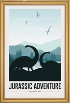 JUNIQE - Poster met houten lijst Jurassic Adventure I -40x60 /Blauw &