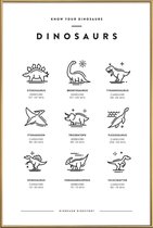 JUNIQE - Poster met kunststof lijst Dinosaurussoorten -40x60 /Wit &