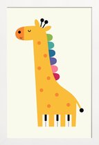 JUNIQE - Poster in houten lijst Giraffe Piano -30x45 /Geel