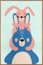 JUNIQE - Poster met kunststof lijst Bunny Rabbits -40x60 /Kleurrijk