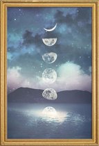 JUNIQE - Poster met houten lijst Moon Rising -40x60 /Blauw & Paars