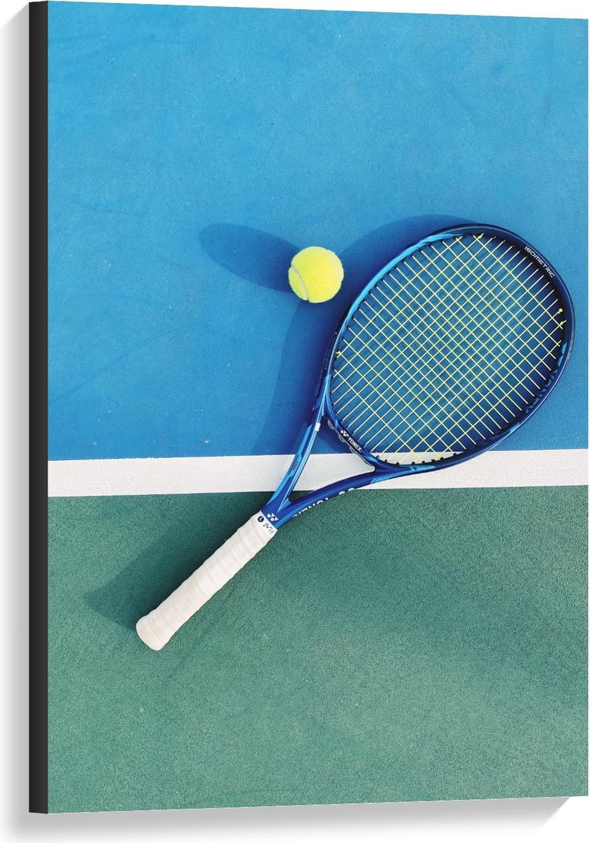 Canvas - Tennisracket met Tennisbal - 60x90cm Foto op Canvas Schilderij (Wanddecoratie op Canvas)