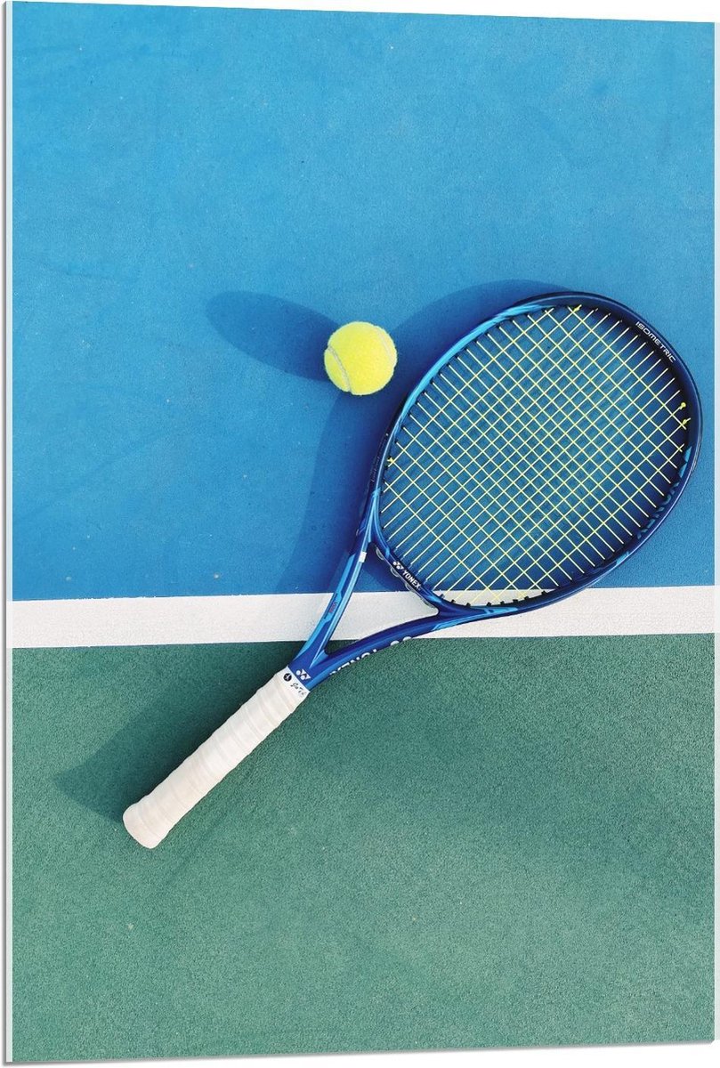 Acrylglas - Tennisracket met Tennisbal - 60x90cm Foto op Acrylglas (Wanddecoratie op Acrylglas)