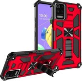 Voor OnePlus Nord / Nord N200 5G Schokbestendige TPU + PC Magnetische beschermhoes met houder (rood)