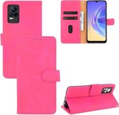 Voor Vivo V21e 5G Effen Kleur Huid Voelen Magnetische Gesp Horizontale Flip Kalf Textuur PU Lederen Case met Houder & Kaartsleuven & Portemonnee (Rose Red)