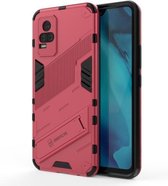 Voor vivo Y37 / V21e 4G Punk Armor 2 in 1 PC + TPU schokbestendig hoesje met onzichtbare houder (lichtrood)