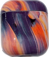 Apple Airpods 1 en 2 hoesje Marmer - Marmerprint - Marble - Hardcase - Stevig hoesje - Apple Airpods - Oranje/Donkerblauw