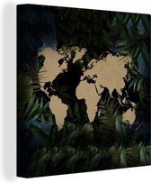 Canvas Wereldkaart - 90x90 - Wanddecoratie Wereldkaart - Planten - Tropisch
