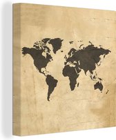 Canvas Wereldkaart - 20x20 - Wanddecoratie Wereldkaart - Kleuren - Bruin