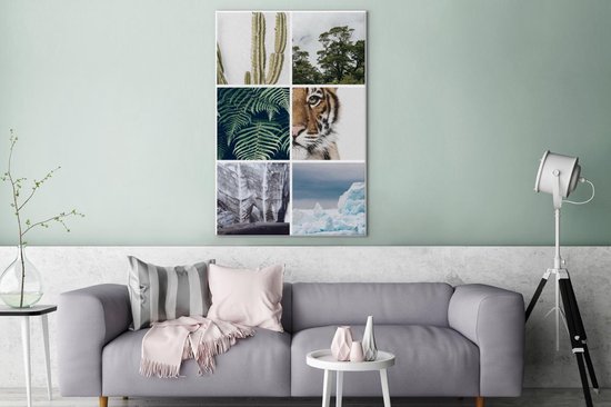 Tableau sur toile - Tigre - Plantes - Arbres - 80x120 cm - Décoration murale