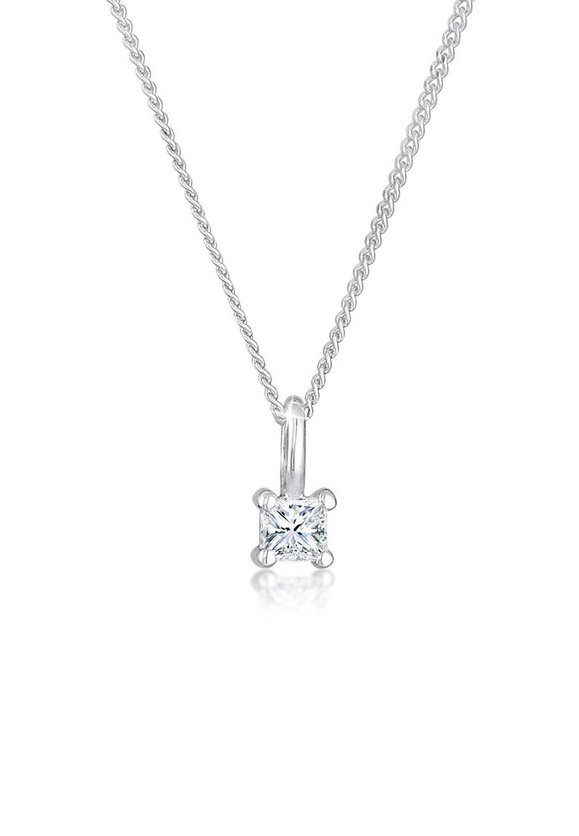 Elli PREMIUM - Halsketting - Dames Eenzaam Hanger Vierkant Elegant met Diamant (0.1 ct.) in 925 sterling zilver - Dames