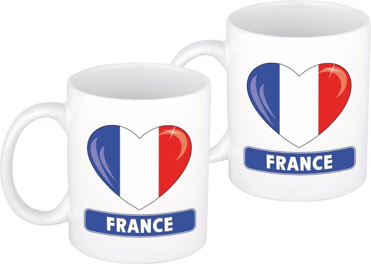 4x stuks hartje vlag Frankrijk mok / beker 300 ml - Franse thema landen supporters feestartikelen