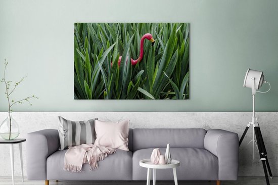 Flamingo entre feuilles toile 2cm 120x80 cm - Tirage photo sur toile (Décoration murale salon / chambre)
