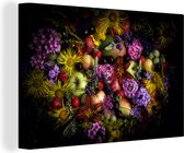 Stilleven schilderij - Bloemen - Fruit - Kleuren - Kleurrijk - Canvas stilleven - Schilderij stilleven - Wanddecoratie - 60x40 cm