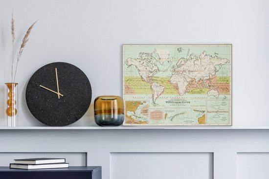 Ancienne carte du monde météorologique sur toile 2cm