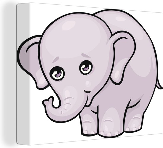 Canvas Schilderij Een cartoon illustratie van een baby olifant - 80x60 cm - Wanddecoratie