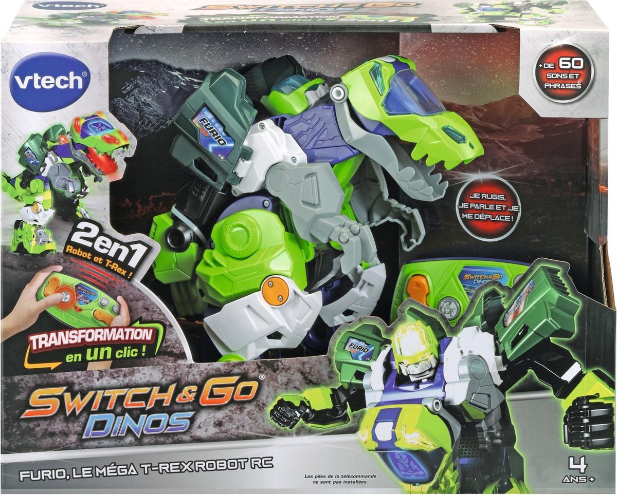 VTech Switch & Go Dinos Furio – T-Rex Robot Teledirigido Transformable En 1 Clic, Juguete 2 En 1 Con Luces Y Sonidos Para +4 Años