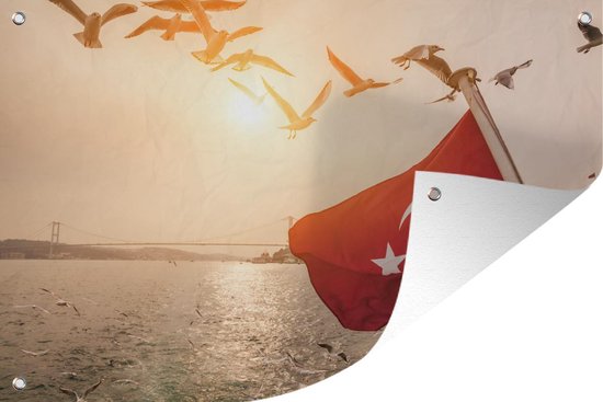 Canvas Schilderij Een Hand Vormt De Turkse Vlag - 120x160 Cm Wanddecoratie Xxl