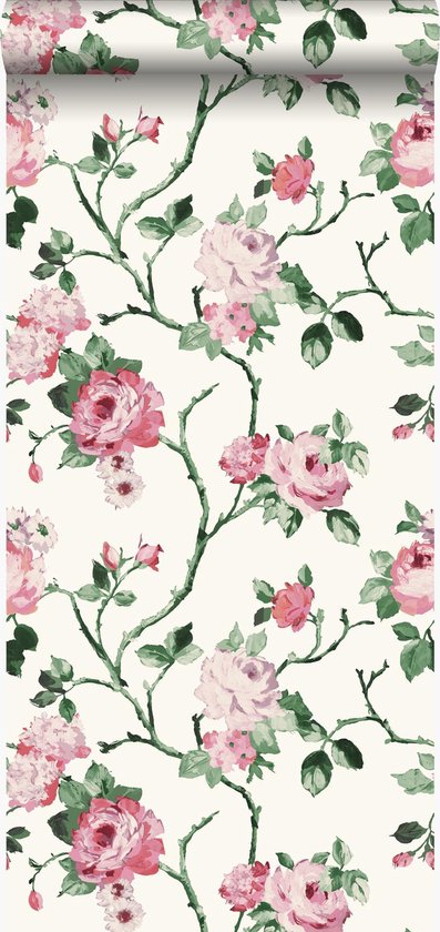 steek Hoorzitting Zaklampen Origin behang bloemen wit en licht roze - 347434 - 53 x 1005 cm | bol.com