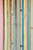 ESTAhome fotobehang sloophout licht roze, geel, blauw en groen - 157703 - 186 x 279 cm
