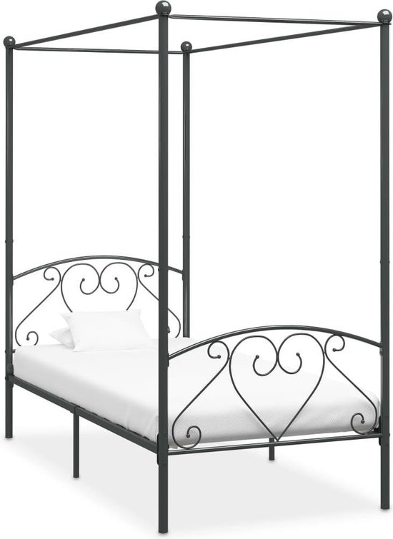 Medina cadre de lit à baldaquin métal gris 120x200 cm