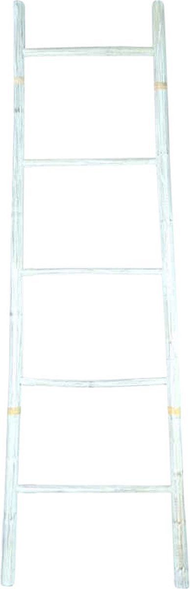 Fine Asianliving Bamboe Ladder Wit 45x180cm Handgemaakt in Thailand