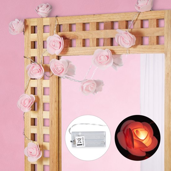 relaxdays roses guirlande lumineuse - corde lumineuse - chaîne légère - fleurs - éclairage LED - 20 rose