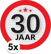 5x 30 Jaar leeftijd stickers rond 9 cm - 30 jaar verjaardag/jubileum versiering