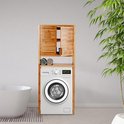 BonVache Wasmachinekast, deur met twee vleugels, verstelbare planken, 7 open nissen en een vak voor papieren handdoeken, voor badkamer, toiletten en bijkeuken, zwart