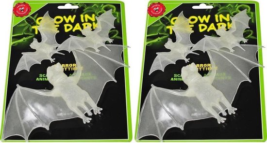 Halloween 6x stuks glow in the dark horror decoratie vleermuizen 21 cm - Lichtgevende Halloween dieren en insecten