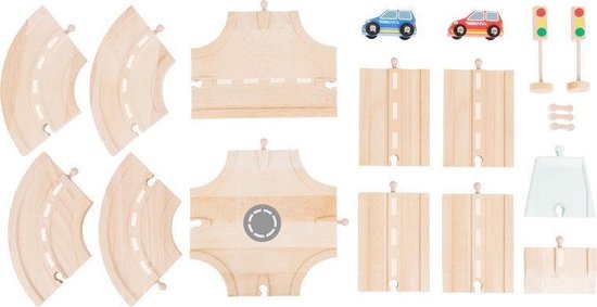 Geleend Uitscheiden code Houten autobaan - set van 17 onderdelen - Universeel - houten speelgoed  vanaf 3 jaar | bol.com